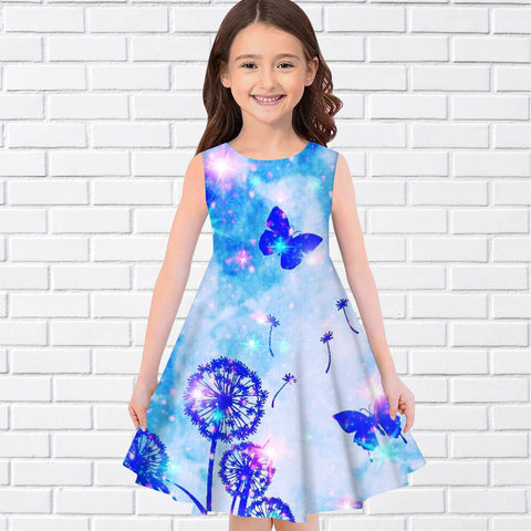 2022 Summer Girls 3D Print Dresses Kids Girl Party Sleeveless Princess Dress Tank 3D Print Pretty Colorful Butterfly Dress