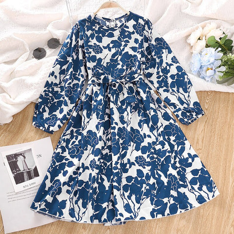 2023 New Autumn Spring Flower Princess Dresses For Girl 4-12 Years Full Sleeve Teenager Children Birthday Present Clothes