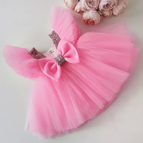 Girls Rose Red Party Princess Dress Kids Sequined Shiny Bithday Ceremony Clothes Children Tulle Ball Gown For Wedding Size 3-8T