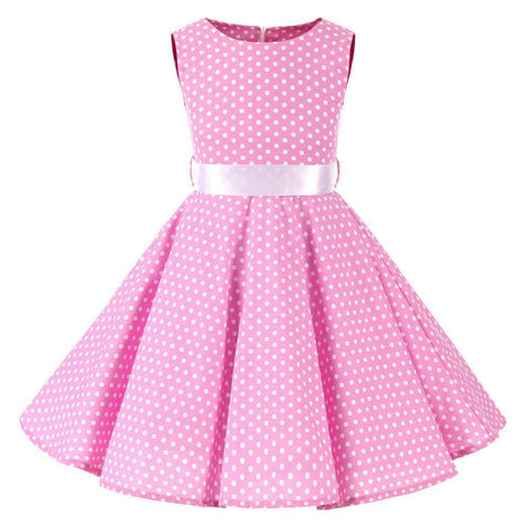 Children Summer Dresses Sleeveless Polka Dot Flower Performance Dress Retro Clothes Big Girls Fashion  Party Vestido Princesa
