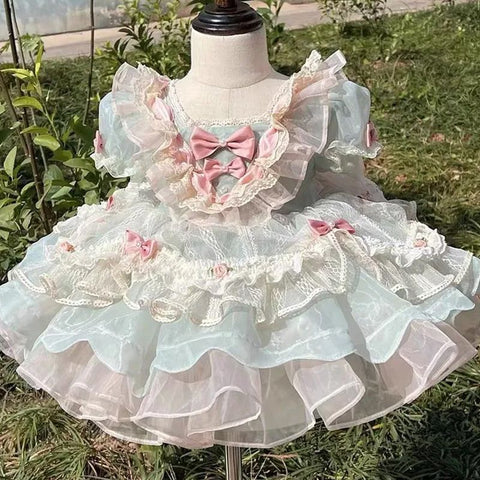 Girls Party Dresses Lolita Style  square collar Ball Gown Puff Sleeve Clothing for girls  Dress for baby Children"s Clothing