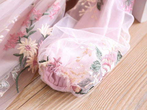 New Girls Elegant Dress Wedding Party Princess Dress Casual Girls Clothes Long Sleeves Flower Embroidery Children's Vestido 3 8Y