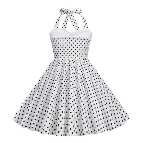Kids Girls 50s Audrey Vintage Polka Dot Swing Party Rockabilly Dress Retro Peter Pan Doll Collar Wedding Casual Skater Dress