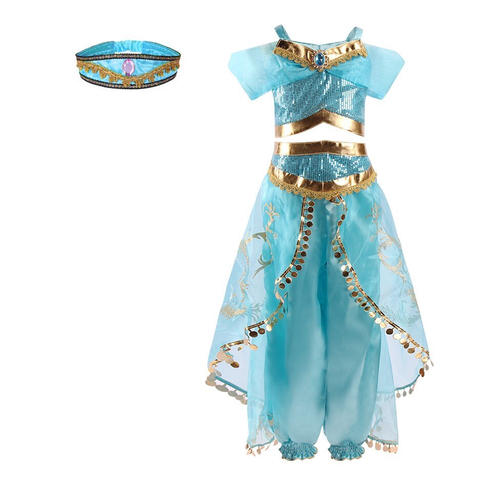 Girls Arabian Princess Costume Jasmine Dress for Carnival Children Aladdin Lamp Fancy Outfit Girl Birthday Party Clothes 2 Packs