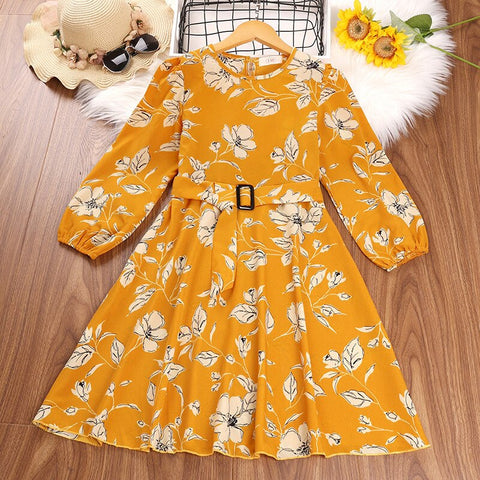2023 New Autumn Spring Flower Princess Dresses For Girl 4-12 Years Full Sleeve Teenager Children Birthday Present Clothes