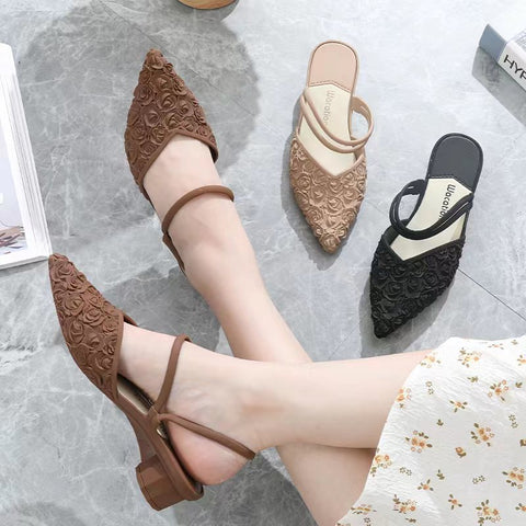 Thick Heel Sandals Plastic Material Waterproof Two Wear Slope Plastic Fashion Net Infrared Pointed Casual Shoes