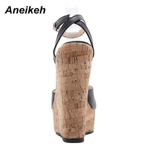 Aneikeh NEW Sexy Shoes For Women 2023 Fashion Platform Sewing Wedges High Heels Patchwork Retro Sandals Summer Femmes Chaussures