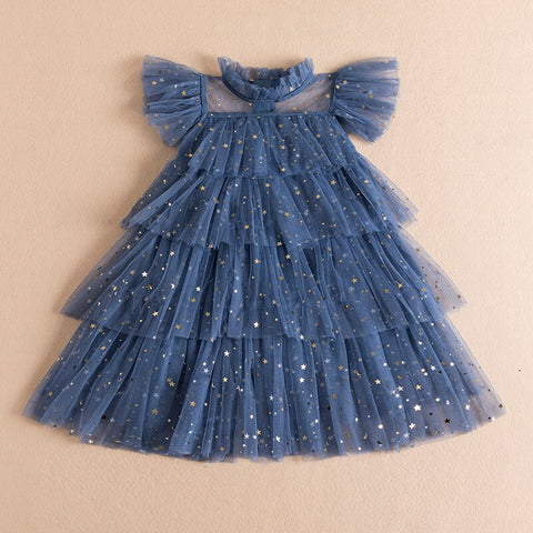 Little Girls Summer Dresses Sequins Tulle Kids Birthday Wedding Party Princess Dress 3 6 8 Yrs Elegant Children Casual Clothing