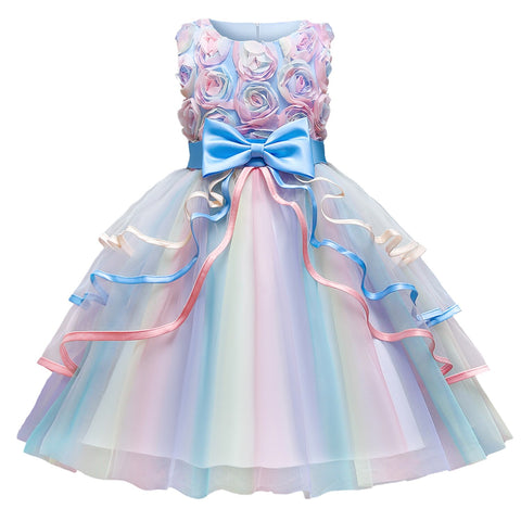 Kids Unicorn Dress for Girls Flower Rainbow Princess Fancy Birthday Party Dress Halloween Perform Costume Unicorn Girl Dress