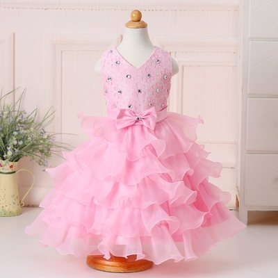 Flower Party Dress for Girl Sleeveless Elegant Birthday Princess Tutu Gown Wedding Evening Formal Prom Kid's Dresses for 3-10 Yr