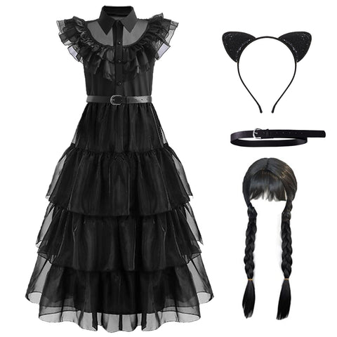 Wednesday Addams Cosplay For Girl Costume 2023 New Vestidos For Kids Party Dresses Carnival Easter Halloween Costumes 5-14 Years