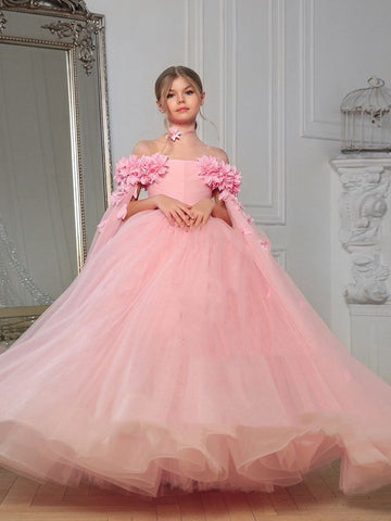 White Tulle Flower Girl Dresses for Weddings Elegant Princess Kids Birthday Evening Party First Communion Pageant Prom Ball Gown
