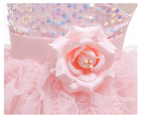 2023 New Toddler Kids Outfits Girls Princess Tutu Dress Sequin Sleeve Birthday Party Prom Ball Gown Pink 1 3 4 5 Years