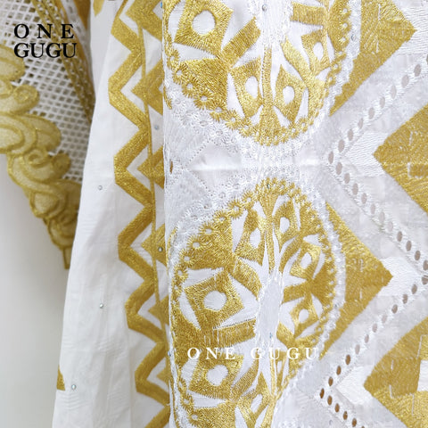 2022 Nigerian Original Bazin Dress Dashiki Gold Brocade Embroiderey Basin Clothing White Robe Wedding Party Lady Gown Dresses