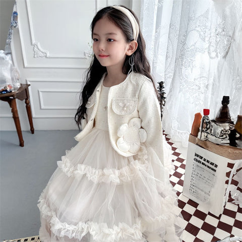 Princess Girls Clothes Set Spring Autumn Children Girls Outwear Coat +Tutu Dress 2pcs Vintage Sweet Outfits Suit for Girl 3-10y