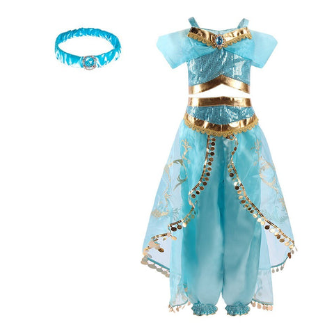 Girls Arabian Princess Costume Jasmine Dress for Carnival Children Aladdin Lamp Fancy Outfit Girl Birthday Party Clothes 2 Packs
