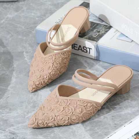 Thick Heel Sandals Plastic Material Waterproof Two Wear Slope Plastic Fashion Net Infrared Pointed Casual Shoes