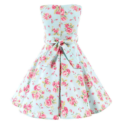 Children Summer Dresses Sleeveless Polka Dot Flower Performance Dress Retro Clothes Big Girls Fashion  Party Vestido Princesa