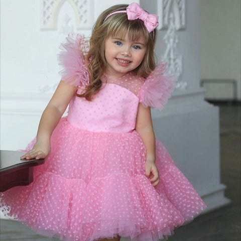 Girls Princess Dress Kids Elegant Wedding Tutu Prom Dresses Children Tulle Flare Sleeve Communion Party Formal Evening Clothes