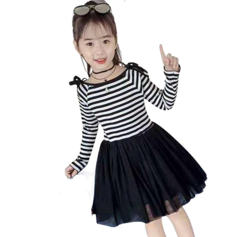 Baby Girls Dress Princess Autumn Sweater Fleece Gauze Tutu Dresses Children Clothing Long Sleeve Rainbow Stripes Dress For Girls