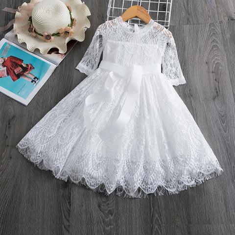 Girls Dress Embroidery Princess Party Autumn Spring Kids Children Clothes Elegant Purple And White 3-8T Lace Flower Girl Dresses