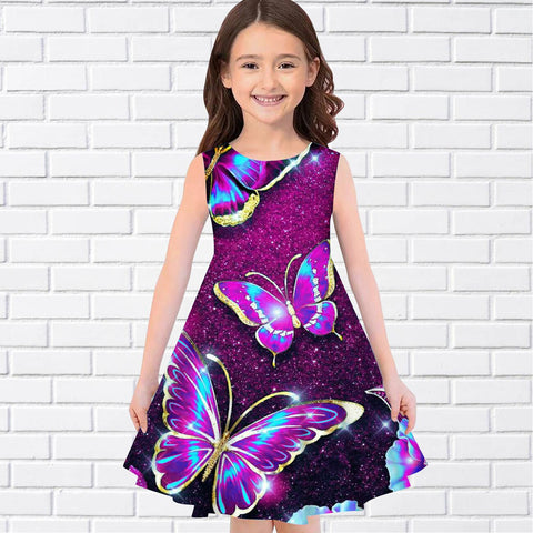 2022 Summer Girls 3D Print Dresses Kids Girl Party Sleeveless Princess Dress Tank 3D Print Pretty Colorful Butterfly Dress