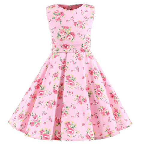 Children Summer Dresses Sleeveless Polka Dot Flower Performance Dress Retro Clothes Big Girls Fashion  Party Vestido Princesa