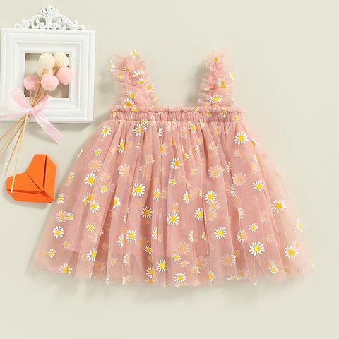 Toddler Dress Kids Girls Party 2023 Summer Sleeveless Daisy Floral Tutu Dress Layered Tulle Dress Princess Birthday Dresses