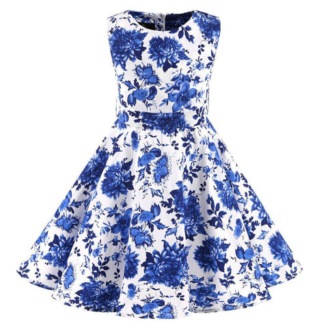Children Summer Dresses Sleeveless Polka Dot Flower Performance Dress Retro Clothes Big Girls Fashion  Party Vestido Princesa