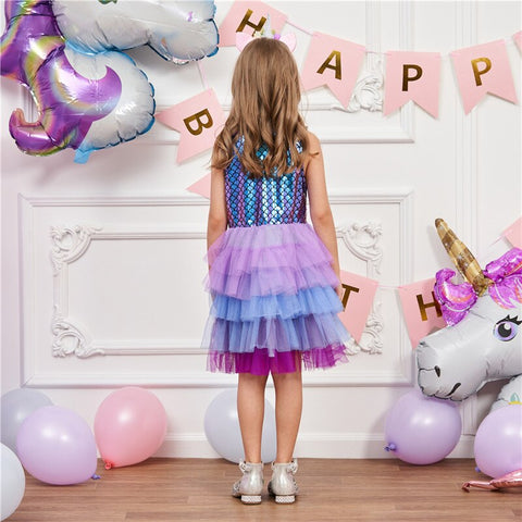 Girls Unicorns Dresses 2023 Summer Baby Girls Sequins Embroidery Dress Kids Elegant Princess Party Vestidos Children Tulle Dress