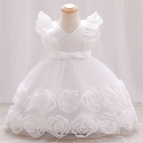 Baby Girl Dress Bow Baptism Dress for Girls Birthday Party Wedding Dress Girls Clothes Applique Tutu Fluffy Gown