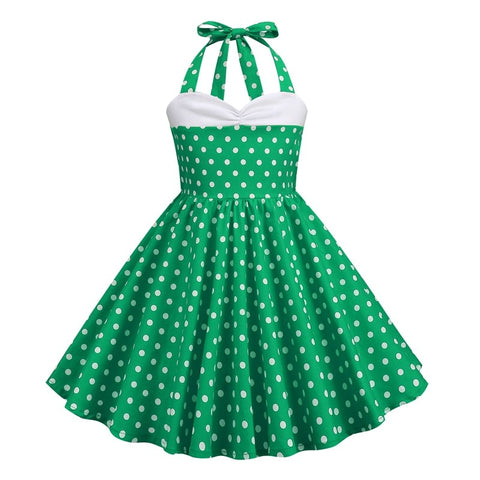 Kids Girls 50s Audrey Vintage Polka Dot Swing Party Rockabilly Dress Retro Peter Pan Doll Collar Wedding Casual Skater Dress