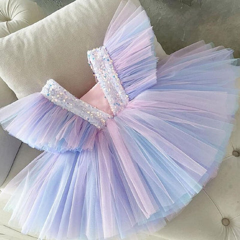 Girls Rose Red Party Princess Dress Kids Sequined Shiny Bithday Ceremony Clothes Children Tulle Ball Gown For Wedding Size 3-8T