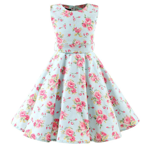 Children Summer Dresses Sleeveless Polka Dot Flower Performance Dress Retro Clothes Big Girls Fashion  Party Vestido Princesa