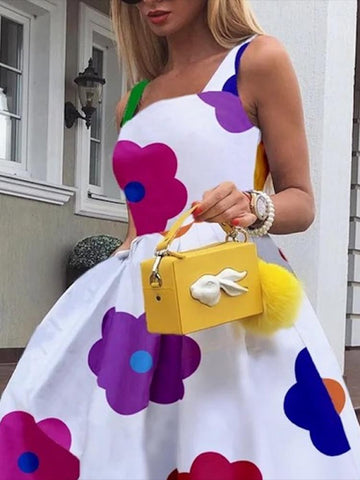 Uoozee 2023 New Women Sweet Style Floral Printed Square-Neck Elegant Party Evening A-Line Dress Summer Prom Midi Dresses