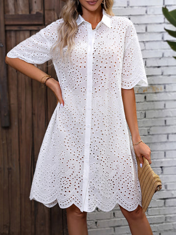 Finjani Eyelet Embroidery Drop Shoulder Dress Women's Button Front Dresses For Summer Elegant Party Dresses For Women 2023 New
