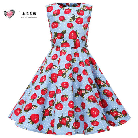 Children Summer Dresses Sleeveless Polka Dot Flower Performance Dress Retro Clothes Big Girls Fashion  Party Vestido Princesa