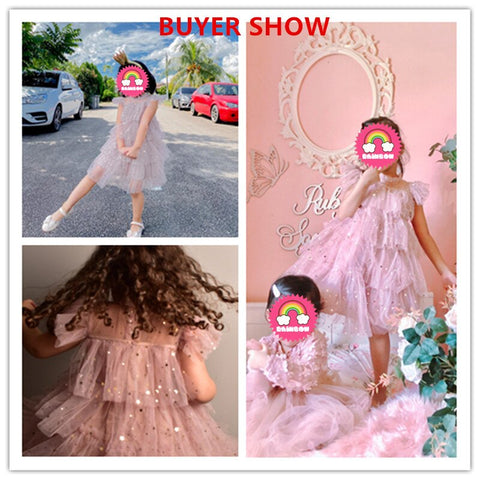 Little Girls Summer Dresses Sequins Tulle Kids Birthday Wedding Party Princess Dress 3 6 8 Yrs Elegant Children Casual Clothing
