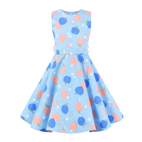 Children Summer Dresses Sleeveless Polka Dot Flower Performance Dress Retro Clothes Big Girls Fashion  Party Vestido Princesa