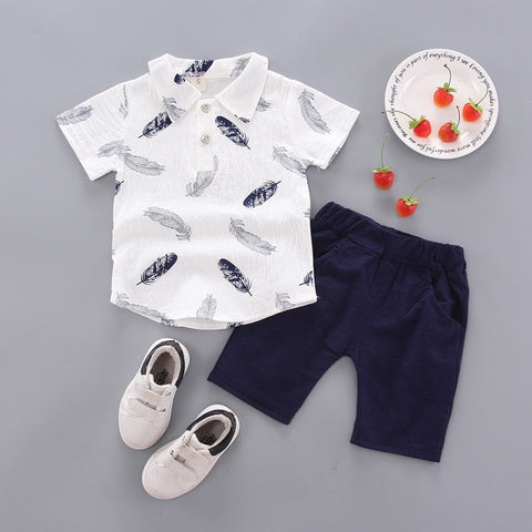 Fashion baby boys Shirt Suits toddlers kids Cotton Short Sleeve 2 Pcs Clothing Sets Summer Handsome