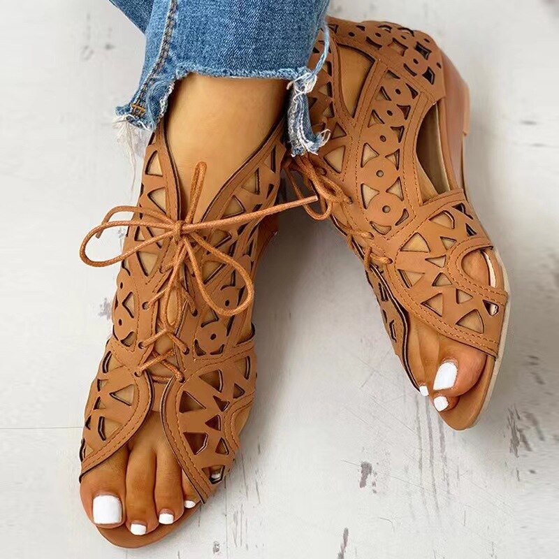2023 Woman Summer Shoelaces Gladiator Boot Sandals  Leisure Wedge Heel Comfort Women Shoes R