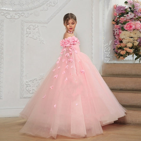 White Tulle Flower Girl Dresses for Weddings Elegant Princess Kids Birthday Evening Party First Communion Pageant Prom Ball Gown