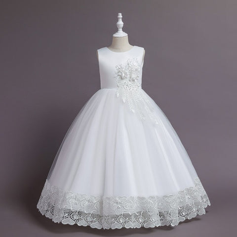 New Children Embroidery Fashion Dress Skirt Summer Long Lace Edge Princess Catwalk Dress Girls Flower Party Performance Dress
