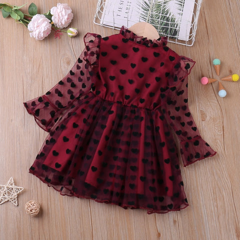 Humor Bear 2022 Girl Long Sleeve Dress Spring Summer Mesh Yarn  Heart Printed Princess Party Dress Kid Clothes For 2-6Y