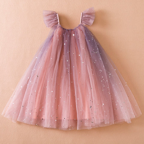 Girl Sequin Rainbow Princess Dress 3 6 8 Yrs Fancy Kids Unicorn Mesh Party Cake Clothes Toddler Girl Summer New Birthday Costume