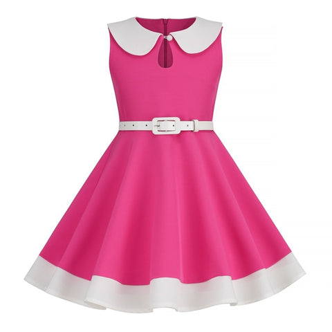 Kids Girls 50s Audrey Vintage Polka Dot Swing Party Rockabilly Dress Retro Peter Pan Doll Collar Wedding Casual Skater Dress