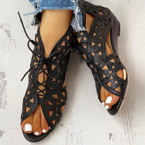 2023 Woman Summer Shoelaces Gladiator Boot Sandals  Leisure Wedge Heel Comfort Women Shoes R