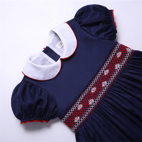Pettigirl 2022 Luxury Eid Smocked Navy Party Children Dresses For Teenager Kid Baby Girls Designer Boutique Outfit Clothes 2-12Y