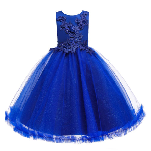 Pink Knee-Length Tulle Flower Girl Dress For Kids Round Neck Embroidered Child Party Dress For Girl 3-12 Years Old Sleeveless