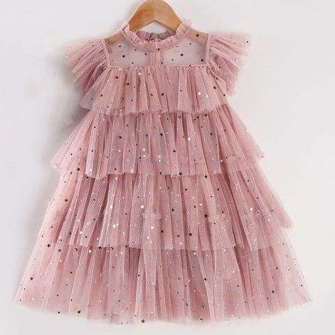 Girl Sequin Rainbow Princess Dress 3 6 8 Yrs Fancy Kids Unicorn Mesh Party Cake Clothes Toddler Girl Summer New Birthday Costume